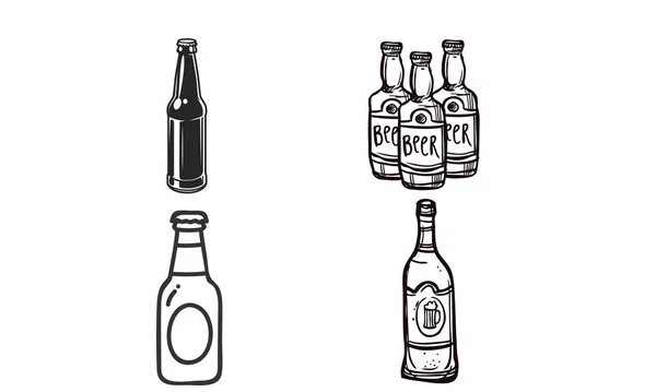 Ikony Piw Butelki Piwie Kolekcja Elementów Konstrukcyjnych Piwo Napoje Zestaw — Wektor stockowy