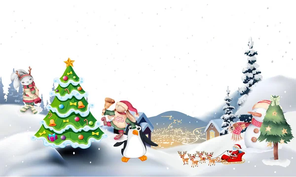 Christmas Background Family Magic Gift Box Decorations Christmas Tree Christmas — Stock Vector