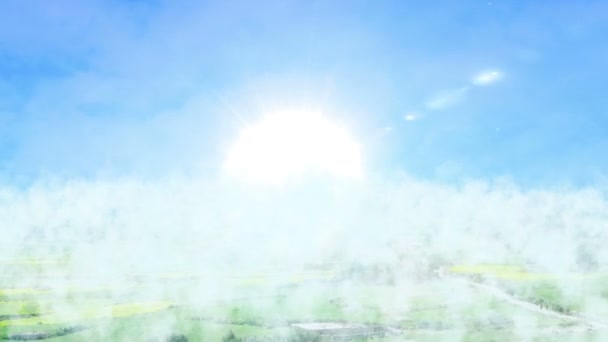 Vol au dessus des nuages avec le soleil du matin 