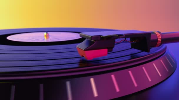 ビニールターンテーブルは、電子ディスコ音楽ループの人気のあるサウンドトラックを再生します — ストック動画