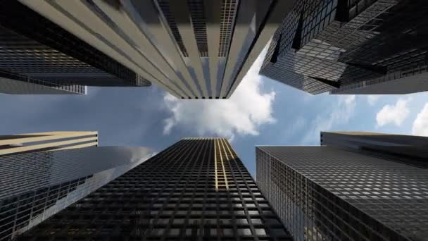 Офісні будівельні вікна та вид знизу на хмарочос з офісами — стокове відео