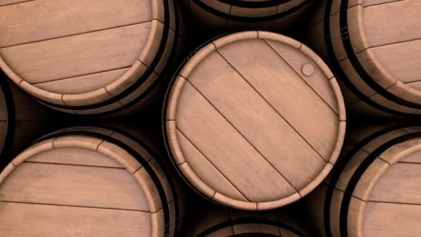 Industria vinícola y barriles con vino tinto añido añejo, brandy de cerveza y whisky — Vídeos de Stock