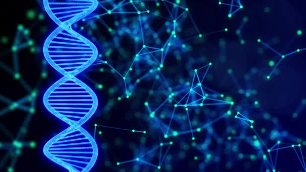 Molécula de DNA digital abstrata com fundo de projeto de plexo rotativo — Vídeo de Stock