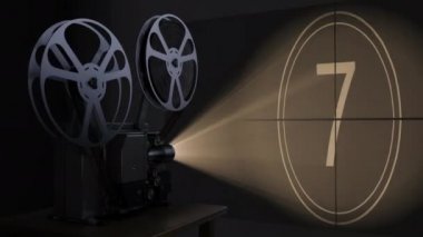 Film makaralı film projektörü ekranda geri sayım videosunu çalar