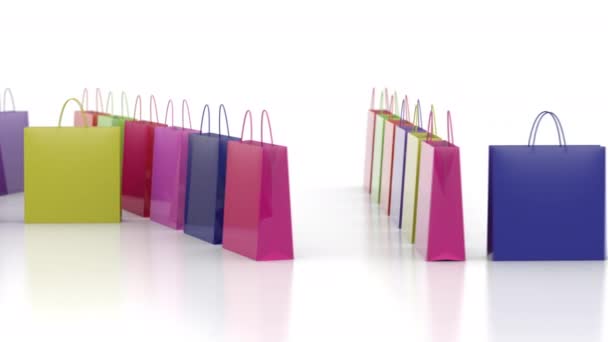 Alışveriş torbalarıyla kelime satışı ve münferit paketlerle promosyon satış kavramı — Stok video
