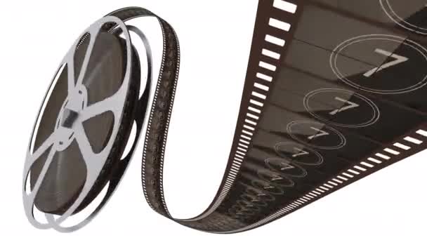 La tira de película desenrolla el carrete de película con cuenta atrás aislado en el fondo blanco — Vídeos de Stock