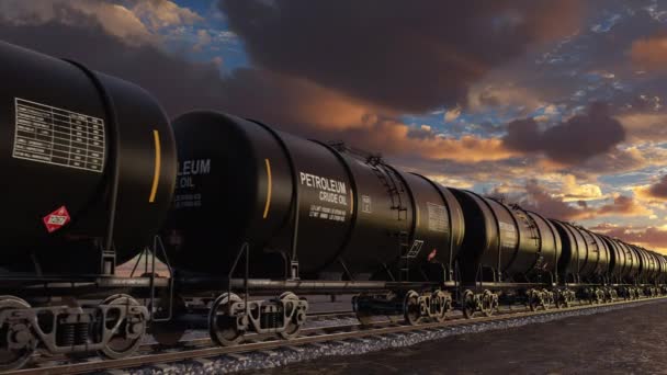 Τρένο μεταφοράς πετρελαίου με βυτιοφόρα οχήματα πετρελαίου στις ράγες — Αρχείο Βίντεο