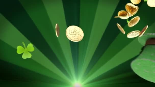 Saint patrick day greeting card animation with leprechaun hat and golden coins — Stock Video