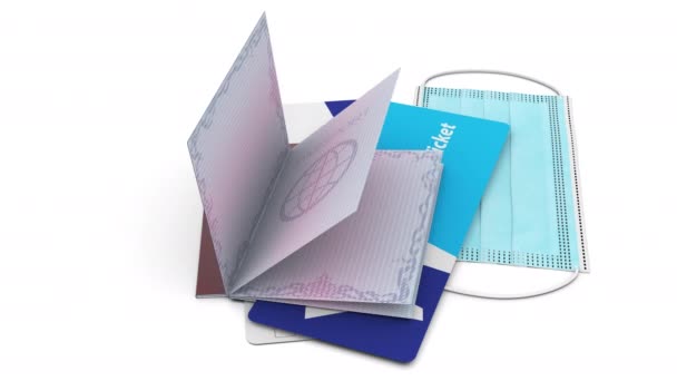 Az útlevélokmányok beszállókártyával és védőmaszkkal utaznak. — Stock videók