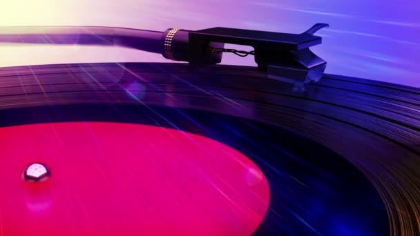 Disco in vinile e album di musica dj che gira sul giradischi retrò — Video Stock