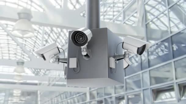 Kamery monitorujące ludzi i przestępczość w prywatnym miejscu publicznym — Wideo stockowe