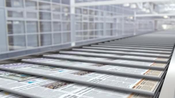 Novinový tisk na dopravníkové lince v redakční typografii — Stock video