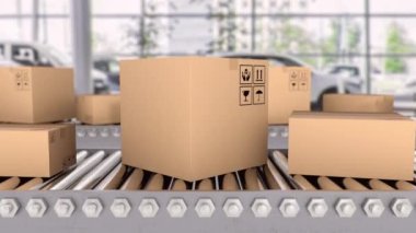 Havaalanı gümrük terminalinde karton kutular.