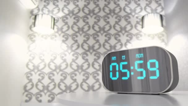 Alarm clock in the bedroom ringing loudly early at the morning — Stock Video