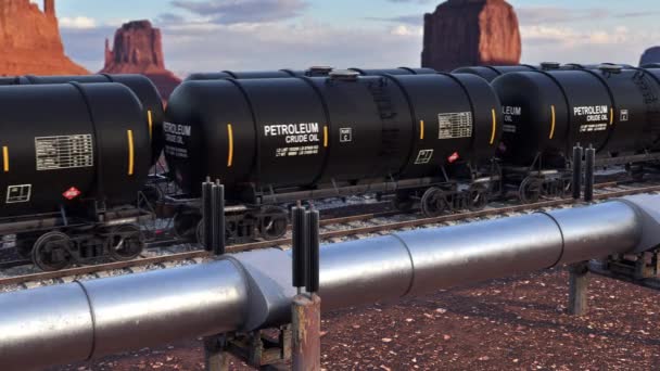 Trasporto di combustibili fossili per ferrovia e gasdotto — Video Stock