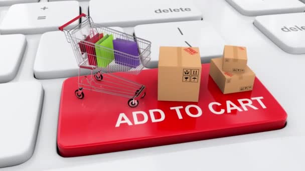 Add to cart then checkout and pay online for items in internet shop concept — Video Stock