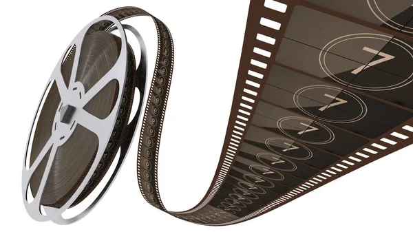 Film şeridi, beyaz arkaplanda izole edilmiş geri sayım ile film makarasını açar.