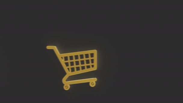 E-Commerce-Werbung mit grauem Kopierraum und goldenen E-Business-Ikonen — Stockvideo