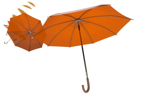 Beaucoup de parapluies orange partis avec le vent — Photo