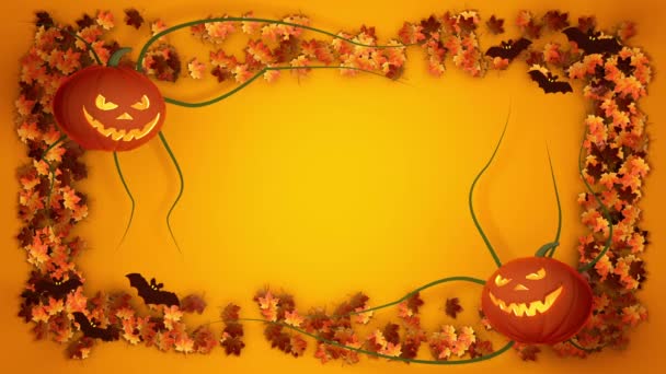 Tarjeta de felicitación de composición de Halloween con fondo de espacio de copia naranja 3d render — Vídeo de stock