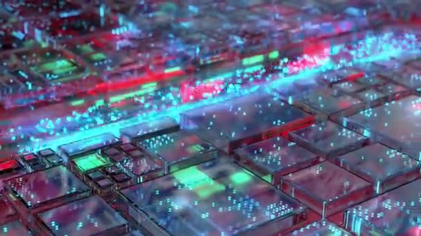 Placa de circuito de motor de rede neural com enorme quantidade de animação de processadores neurais — Vídeo de Stock