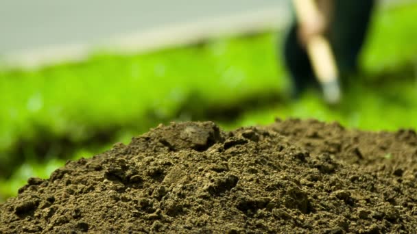 Lo scavatore scava una trincea per la posa di cavi vicino alla strada — Video Stock