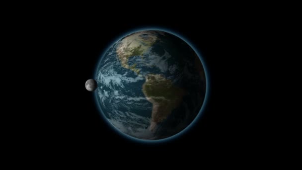 Rotacji księżyca w jej orbicie Ziemi, czarny Bg, alfa — Wideo stockowe