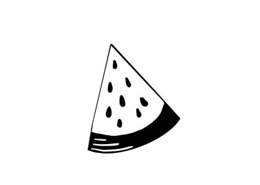 Karpuz diliminin karpuz şeklindeki siyah beyaz görüntüsü. Yaz tatili kavramı.