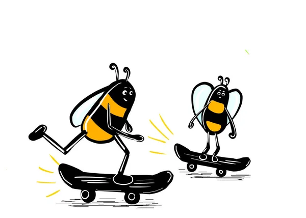 蜜蜂滑板 休闲和业余时间的概念 疯狂的昆虫 — 图库照片