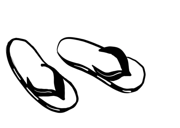 Black White Image Flip Flops White Background Doodle Style — Stock Photo, Image