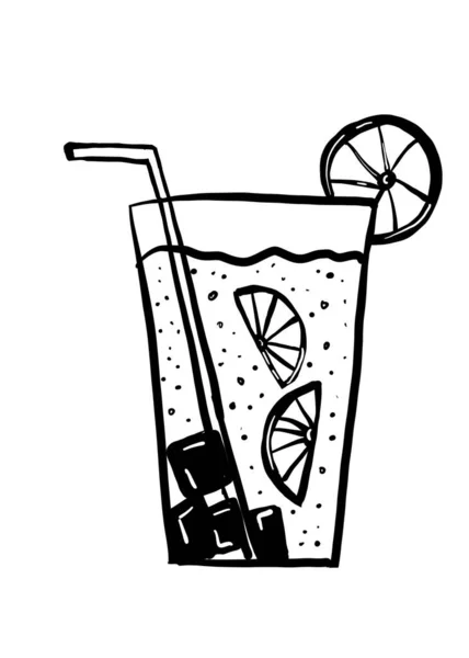 Black White Image Cocktail Doodle Straw Summer Vacation Concept — Stock Photo, Image