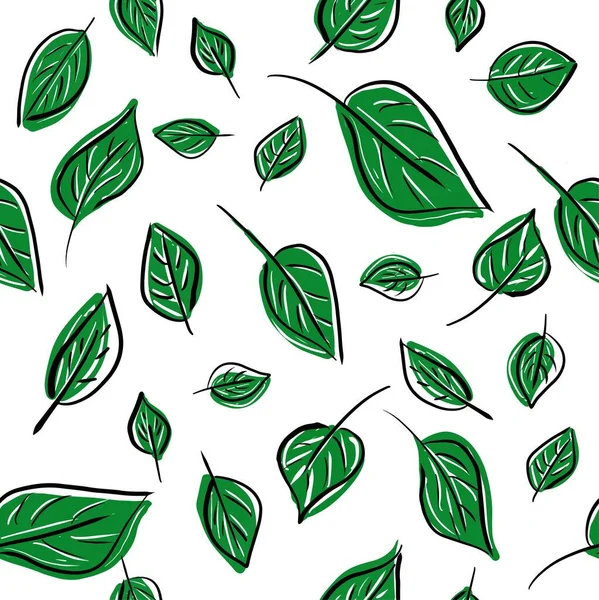 Vector Pattern Green Leaves Natural Background — Stock Vector