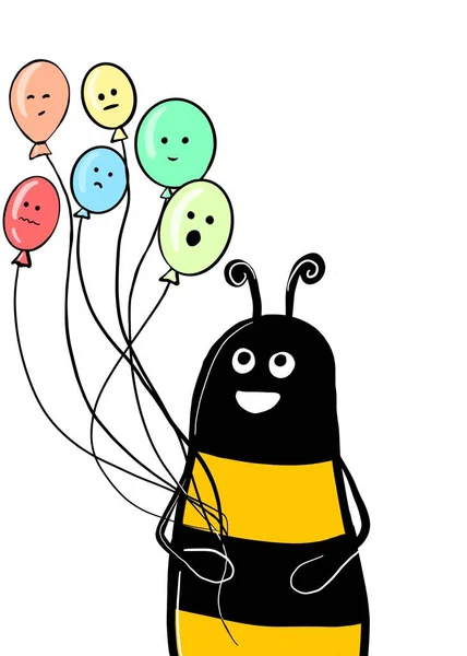 Lustige Biene Mit Bällen Die Illustration Erfolgt Einem Doodle Von — Stockfoto
