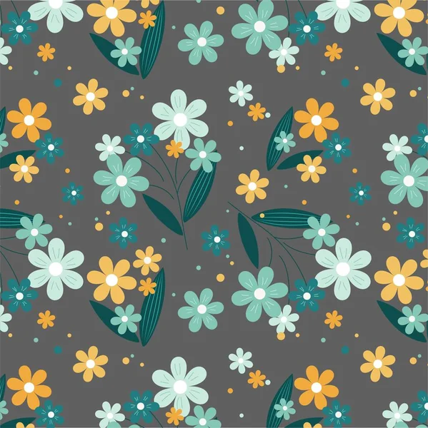 灰色の背景に花を持つシームレスなベクトル自然パターン 服などのデザイン — ストックベクタ