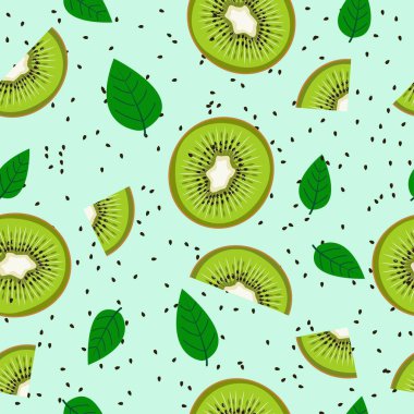  Kusursuz kivi parçaları ve nane arkaplanda yapraklar. Doğal bir model..