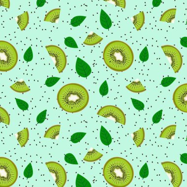  Kusursuz kivi parçaları ve nane arkaplanda yapraklar. Doğal bir model.. 