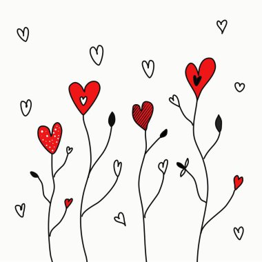 Dal üstünde kırmızı kalpler. Tebrik kartı konsepti..
