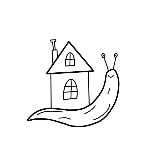 Linear Black White Image Funny Snail House Illustration Hand Drawn — 图库照片