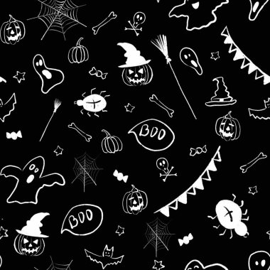 Cadılar Bayramı için komik siyah beyaz desenli. Çizimler el çizimi, çarpık çizgiler..