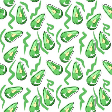 Kusursuz avokado deseni. Kumaş, giysi ve diğer eşyalar için elle çizilmiş illüstrasyon.