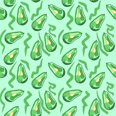 Kusursuz avokado deseni. Kumaş, giysi ve diğer eşyalar için elle çizilmiş illüstrasyon.