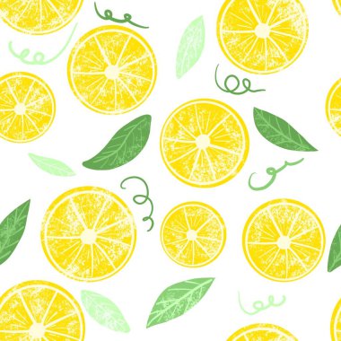 Limon dilimlerinin kusursuz deseni. Karalama tarzında kıvrımlı çizgileri olan el çizimleri. Giysi, kumaş ve diğer eşyalar için tasarımı hazırlayın..