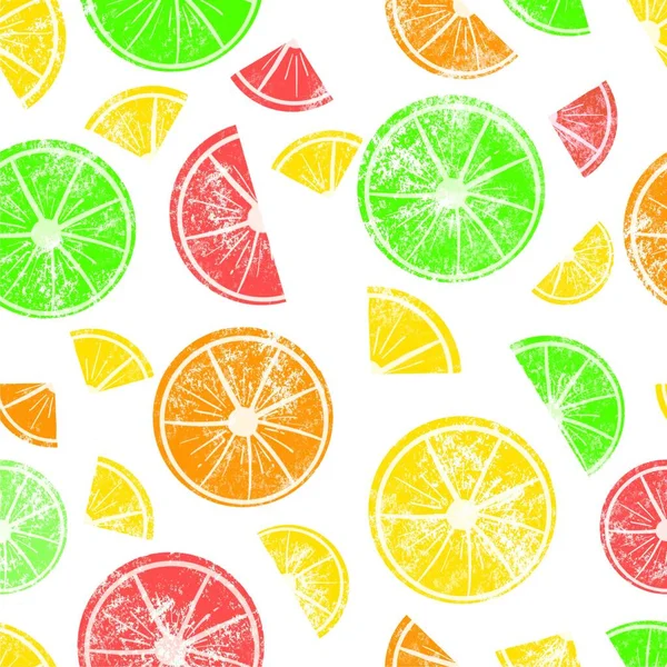 Seamless Pattern Colorful Citrus Slices Hand Drawn Illustration Curved Lines — Stock Photo, Image