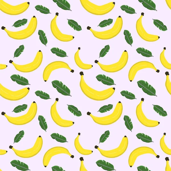 Renkli arka planda kusursuz muz ve yapraklar var. Çizim elle çizilmiş. Kumaş, kağıt ve diğer nesneler için tasarım. Dijital illüstrasyon.
