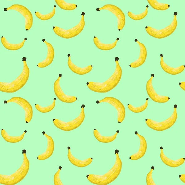 Renkli arka planda kusursuz muz deseni. Çizim elle çizilmiş. Kumaş, kağıt ve diğer nesneler için tasarım. Dijital illüstrasyon.