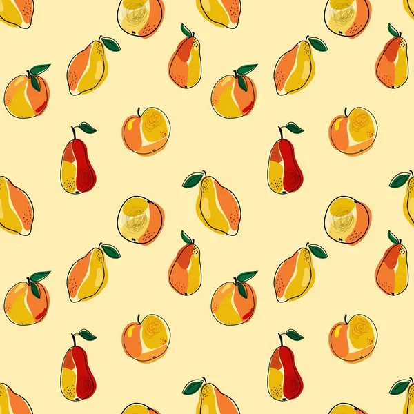 Seamless Pattern Abstract Image Pears Apples Lemons Line Art Style — Stock Photo, Image