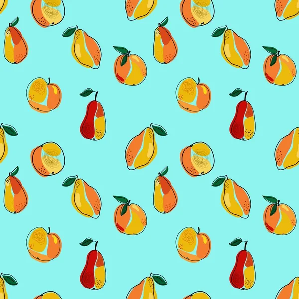 Seamless Pattern Abstract Image Pears Apples Lemons Line Art Style — Stock Photo, Image