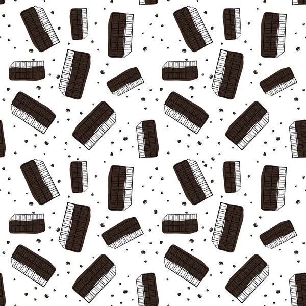 Chocolate Bars Seamless Food Themed Pattern Illustration Hand Drawn Curved — Stock Photo, Image