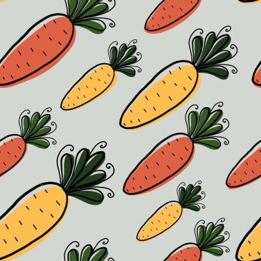 Beyaz arka planda kusursuz havuç deseni. Karalama tarzında çizilmiş el çizimi çizimler. Kumaş, giysi, kağıt ve diğer nesneler için tasarım.