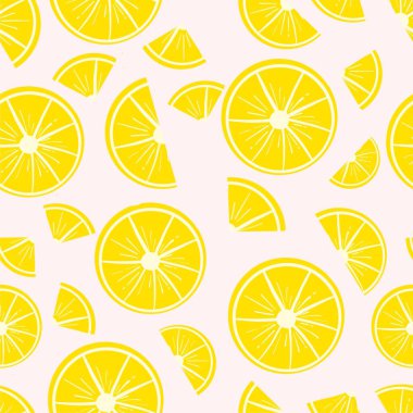 Limon dilimlerinin kusursuz deseni. Karalama tarzında kıvrımlı çizgileri olan el çizimleri. Giysi, kumaş ve diğer eşyalar için tasarımı hazırlayın..